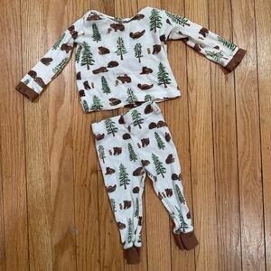 Angel Dear Bear and Forest Print Waffle Knit Pajamas